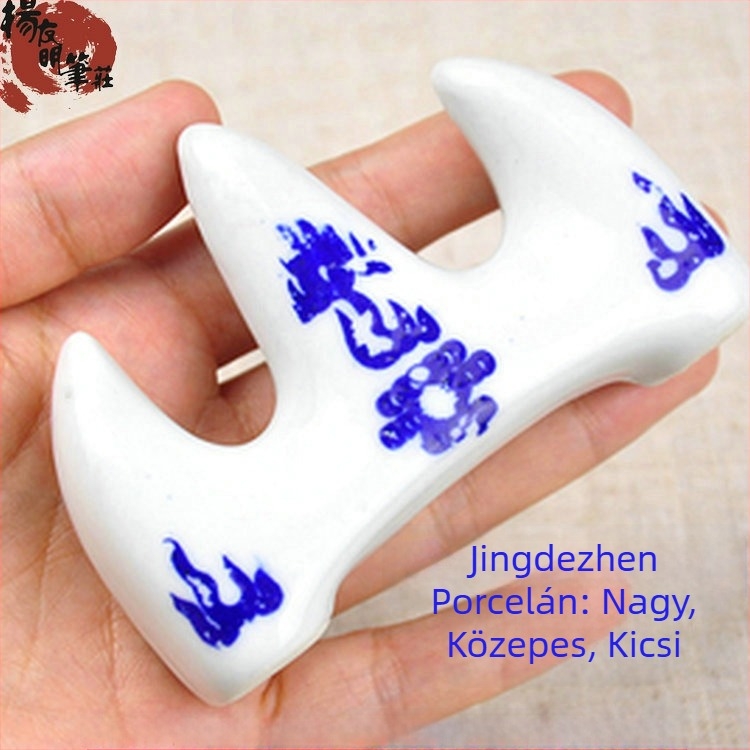 A Tanulmány Négy Kincse - kék-fehér porcelán kerámia ecsettartó, hegyes alakú, nagy, közepes és kis méretben