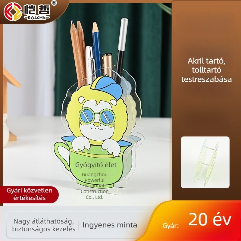 Akril tolltartó – kreatív íróasztali szervező, aranyos rajzfilm dizájn, testreszabható