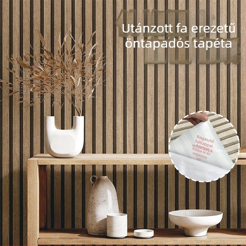 Öntapadós tapéta fa erezetű csíkokkal, hálószobába, vízálló