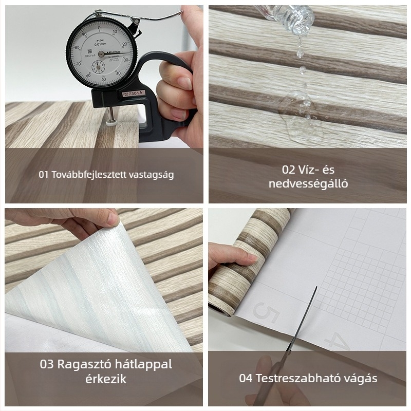 Öntapadós tapéta fa erezetű csíkokkal, hálószobába, vízálló