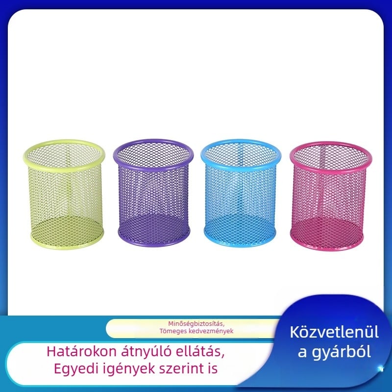 Minimalista fémhálós tolltartó, üreges kialakítású, többfunkciós asztali rendező iroda számára, 9 x 9,8 cm