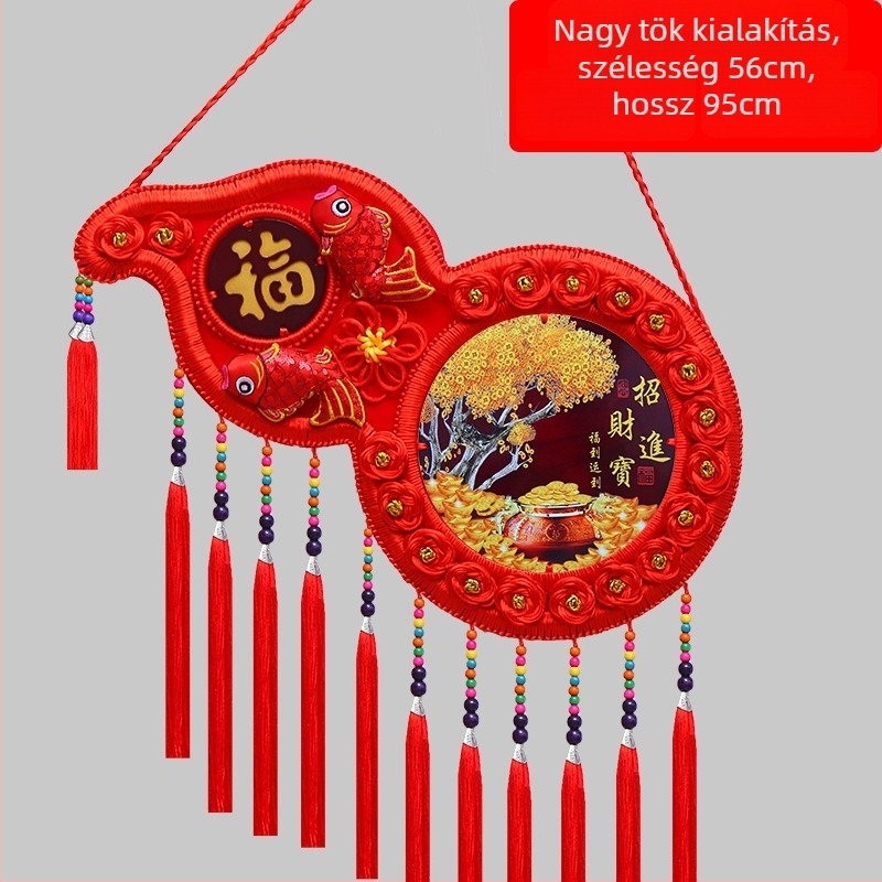Barackfa kínai csomóval készült függőmedál a nappaliba, nagy méret, szerencse talizmán