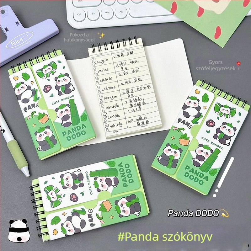 Cuki panda angol szókincs jegyzet, memóriakönyv, hordozható zsebfüzet középiskolásoknak