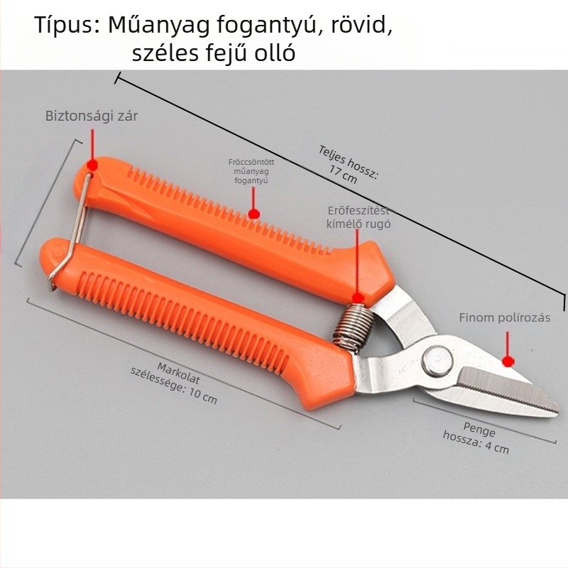 Rozsdamentes acél szőlőolló hegyes végű, kerti metszéshez, gyümölcsfákhoz, bonsaihoz és paprika szedéséhez