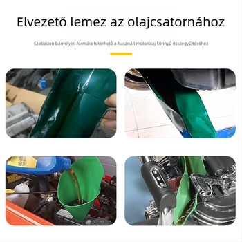 Rugalmas olajvezető eszköz összecsukható tölcsérrel