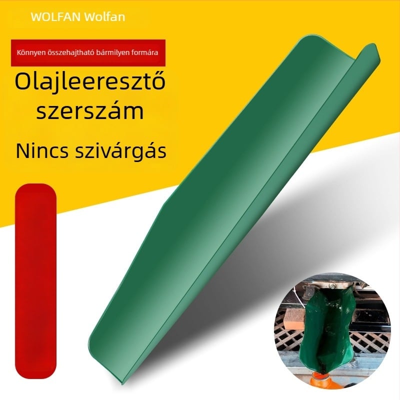 Rugalmas olajvezető eszköz összecsukható tölcsérrel