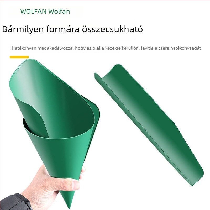 Rugalmas olajvezető eszköz összecsukható tölcsérrel