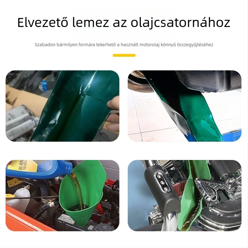Rugalmas olajvezető eszköz összecsukható tölcsérrel