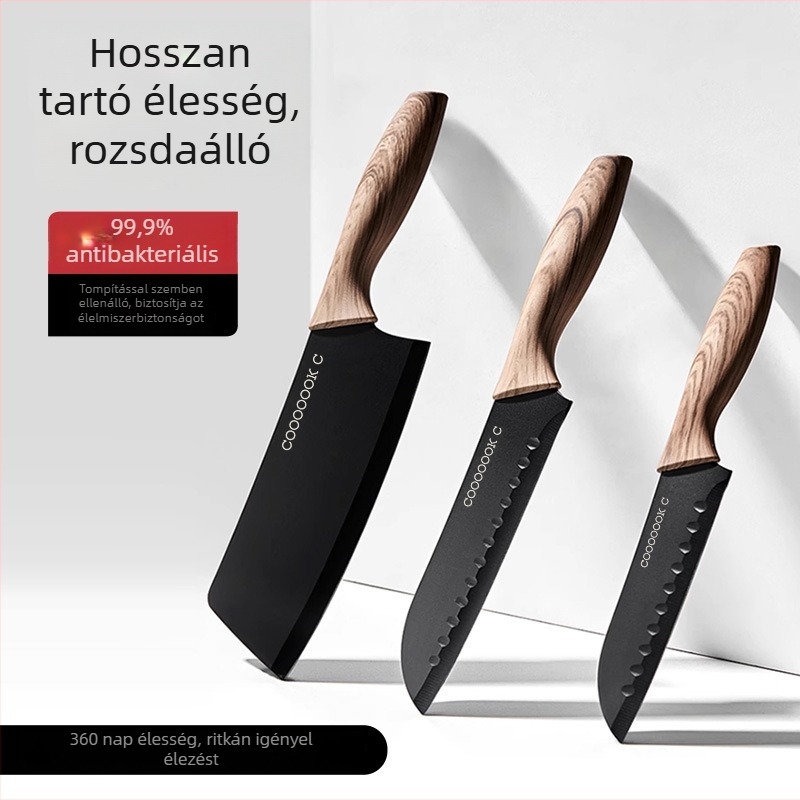 Konyhai késkészlet Santoku és gyümölcs kés, titán kés tokkal