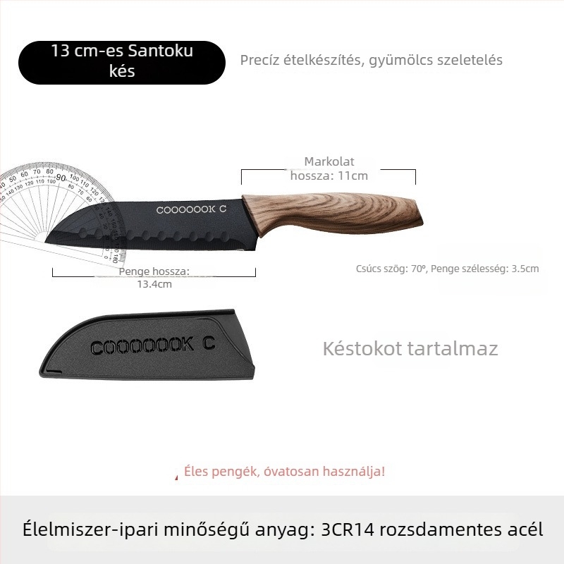 Konyhai késkészlet Santoku és gyümölcs kés, titán kés tokkal