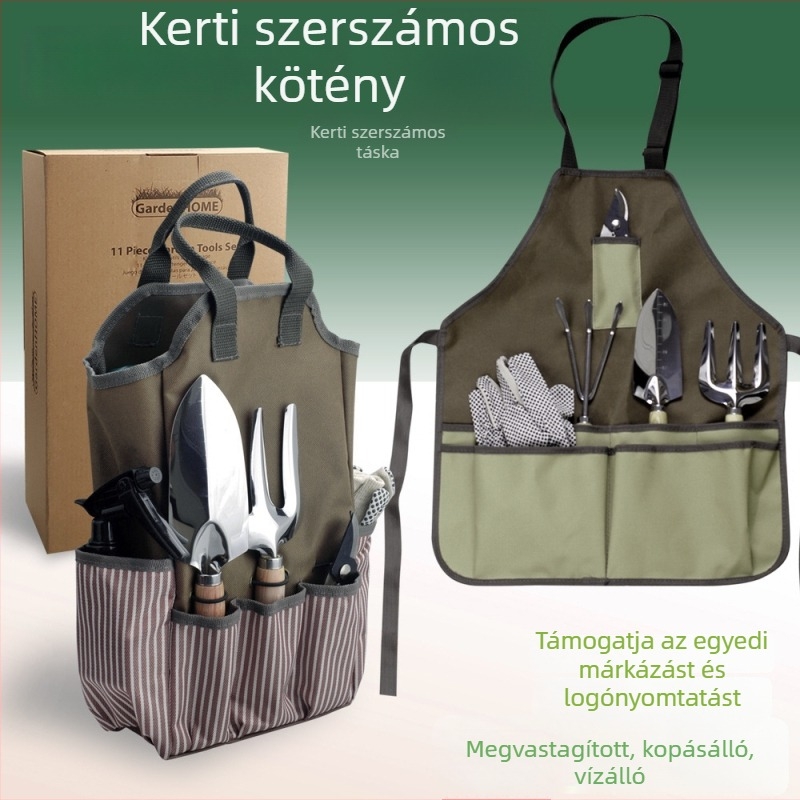 Multifunkcionális Oxford vászon kertészeti kötény vízálló belső réteggel, nagy kapacitású kerti szerszám táska