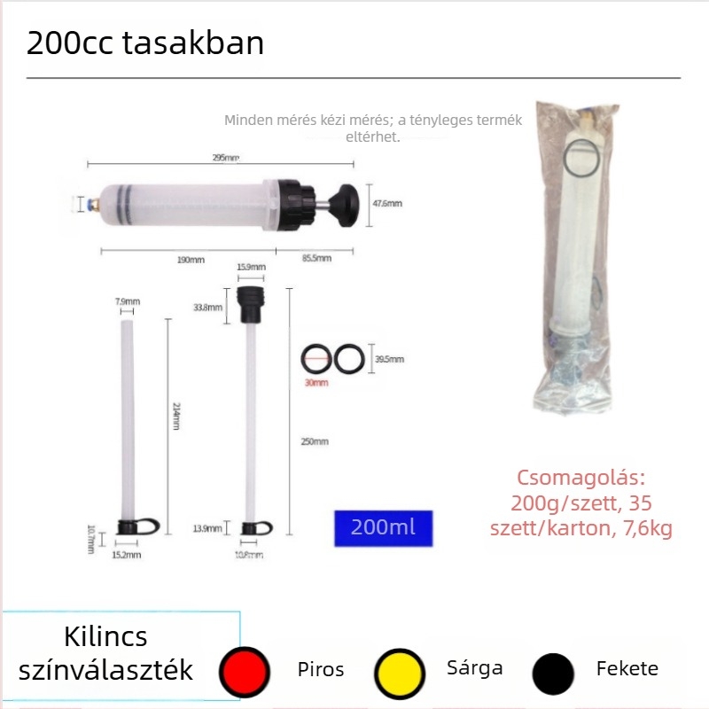 Autóhoz készült kézi olajkivonó szívó- és befecskendező eszköz olajcseréhez.