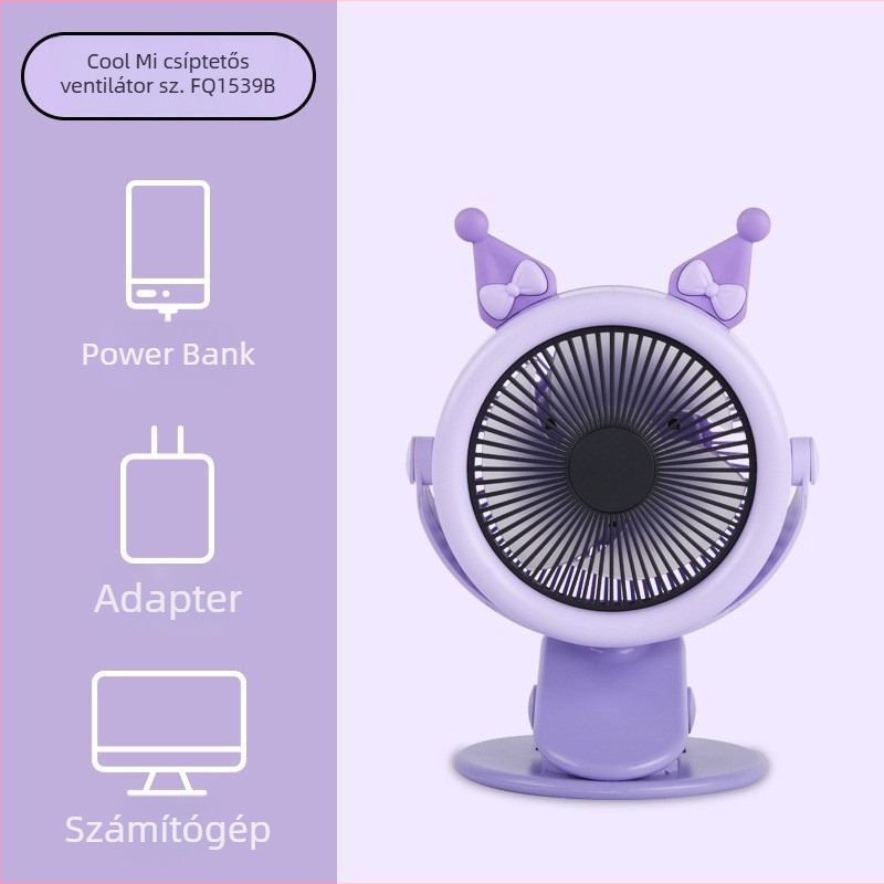 Sanrio Kuromi Meimei Rabbit USB csipeszes ventilátor, hordozható asztali ventilátor kollégiumba és irodába