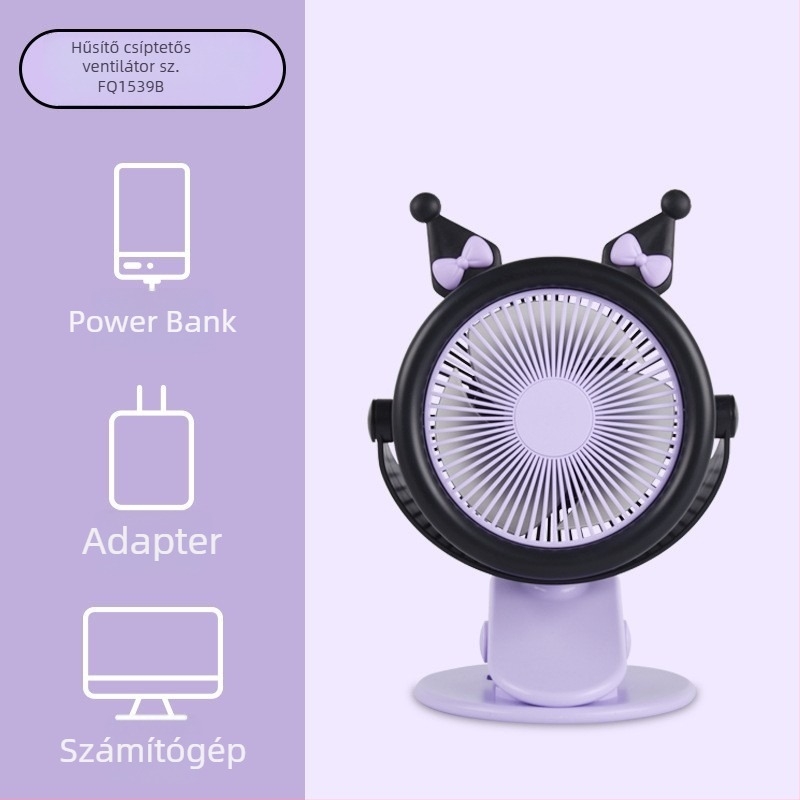 Sanrio Kuromi Meimei Rabbit USB csipeszes ventilátor, hordozható asztali ventilátor kollégiumba és irodába