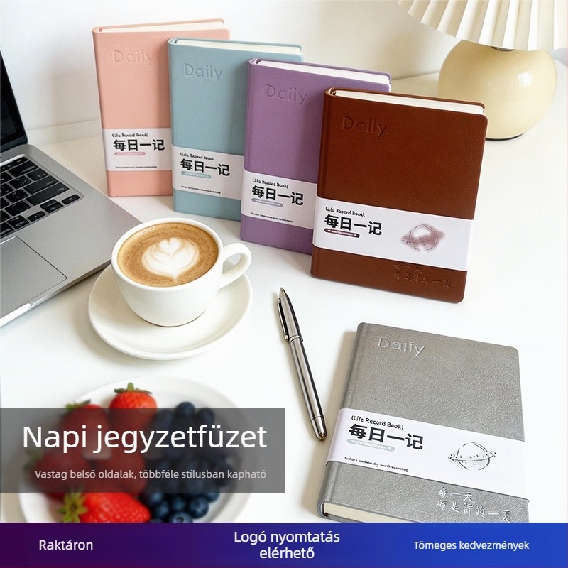 PU bőrhatású napló vastag kötésű üzleti nyilvántartásokhoz és irodai értekezletekhez, 300–400 oldal, 80 g/m² papír