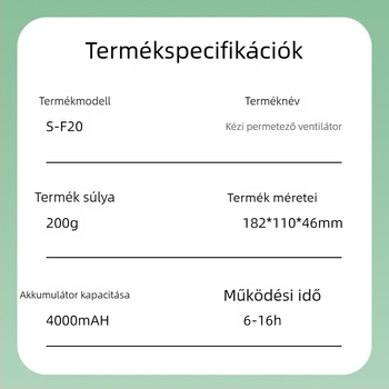 Kézi permetezős ventilátor beépített akkumulátorral, USB töltéssel, 4000–6000 mAh, hordozható, 5 lapát