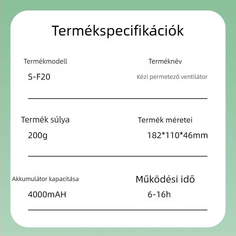 Kézi permetezős ventilátor beépített akkumulátorral, USB töltéssel, 4000–6000 mAh, hordozható, 5 lapát