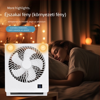 Napelemes USB hordozható mini ventilátor beépített fénnyel - 5 lapát, összecsukható asztali ventilátor, 4000–6000mAh akkumulátor, USB töltés, 3 sebesség, kempinghez