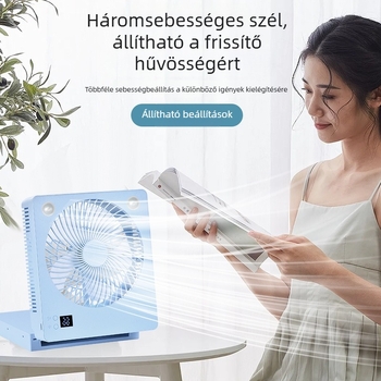 Napelemes USB hordozható mini ventilátor beépített fénnyel - 5 lapát, összecsukható asztali ventilátor, 4000–6000mAh akkumulátor, USB töltés, 3 sebesség, kempinghez