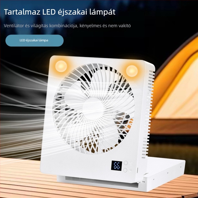Napelemes USB hordozható mini ventilátor beépített fénnyel - 5 lapát, összecsukható asztali ventilátor, 4000–6000mAh akkumulátor, USB töltés, 3 sebesség, kempinghez