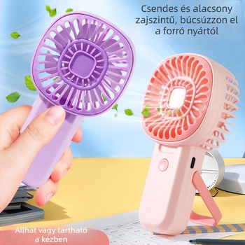 Kompakt USB-s újratölthető kézi ventilátor állvánnyal – hordozható mini ventilátor