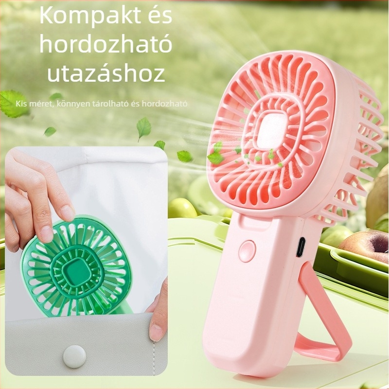 Kompakt USB-s újratölthető kézi ventilátor állvánnyal – hordozható mini ventilátor