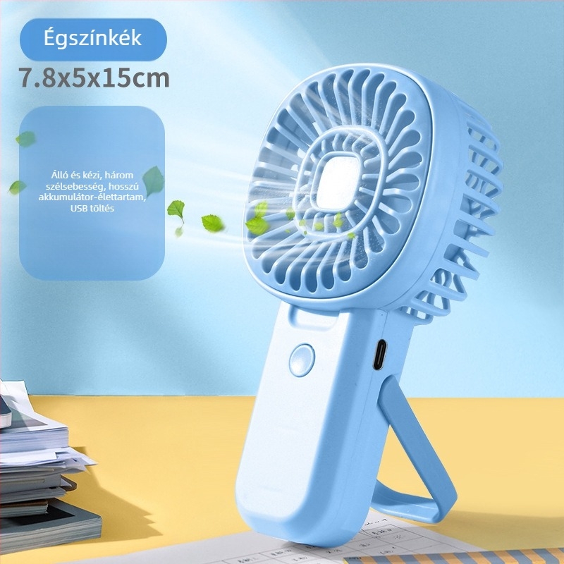 Kompakt USB-s újratölthető kézi ventilátor állvánnyal – hordozható mini ventilátor
