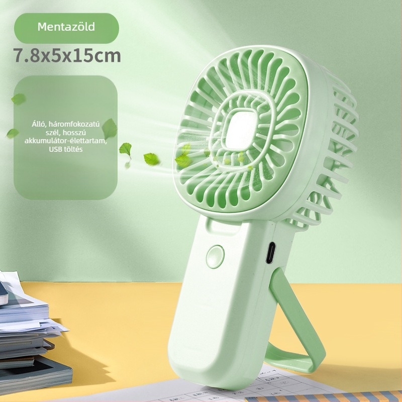 Kompakt USB-s újratölthető kézi ventilátor állvánnyal – hordozható mini ventilátor