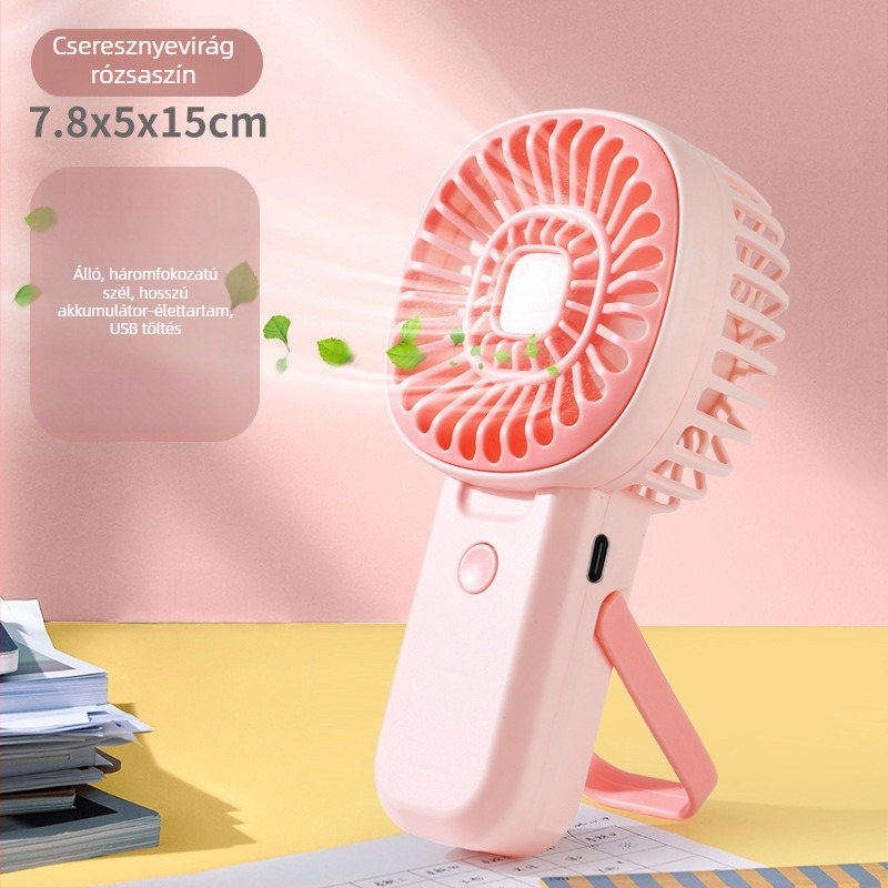 Kompakt USB-s újratölthető kézi ventilátor állvánnyal – hordozható mini ventilátor