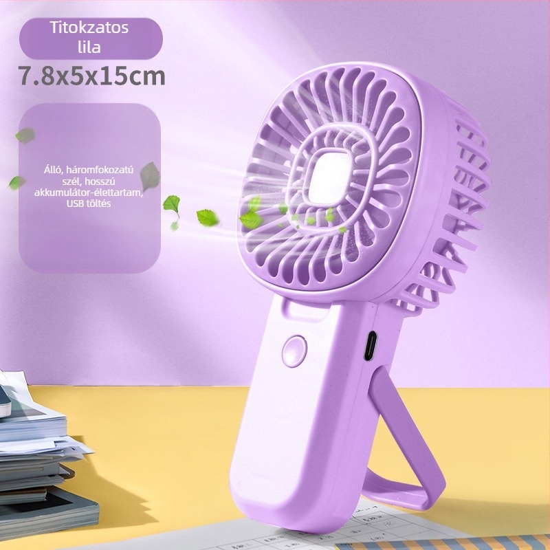 Kompakt USB-s újratölthető kézi ventilátor állvánnyal – hordozható mini ventilátor