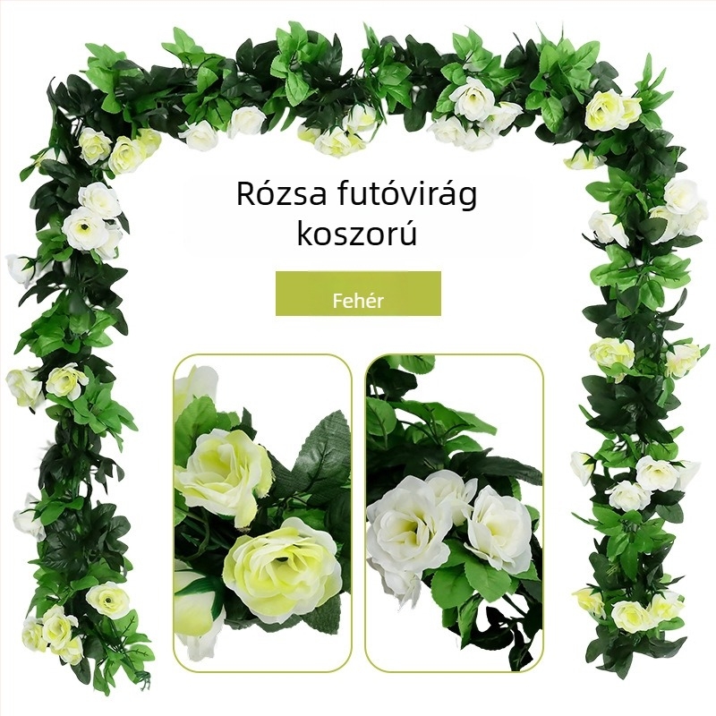 Rózsa indás művirágos girland falra akasztható, a klímaberendezés csöveinek takarására, nappali mennyezeti dekoratív növény