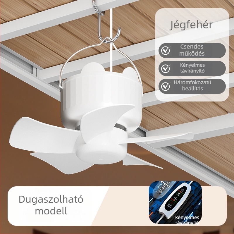 Könnyű USB-s hordozható ventilátor csendes működéssel, 3 lapát, beépített Li‑ion akkumulátor 2000–4000 mAh, távirányító, USB táplálás, 3 sebesség