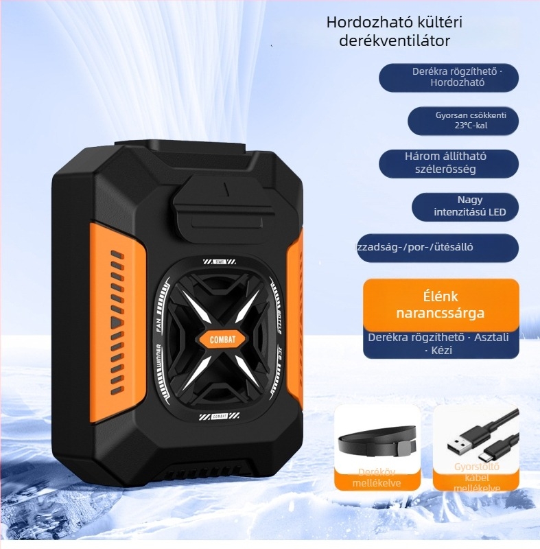 Derékszíjon hordható ventilátor kültéri munkaterületekre, USB-s mini nagy sebességű ventilátor beépített akkumulátorral