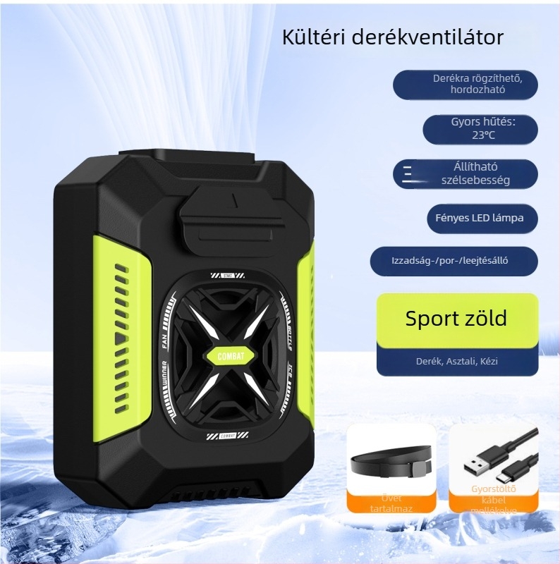 Derékszíjon hordható ventilátor kültéri munkaterületekre, USB-s mini nagy sebességű ventilátor beépített akkumulátorral