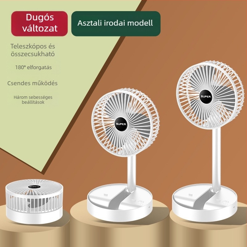 Többfunkciós USB újratölthető asztali ventilátor teleszkópos kivitelben diákszobákhoz
