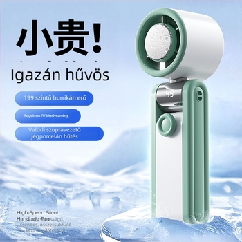 Termoelektrikus mini ventilátor jég-hűtéses — kézi, nyakba akasztható és asztali használatra; USB újratölthető, beépített 2000–4000mAh akkumulátor, 5 lapát