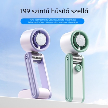 Termoelektrikus mini ventilátor jég-hűtéses — kézi, nyakba akasztható és asztali használatra; USB újratölthető, beépített 2000–4000mAh akkumulátor, 5 lapát