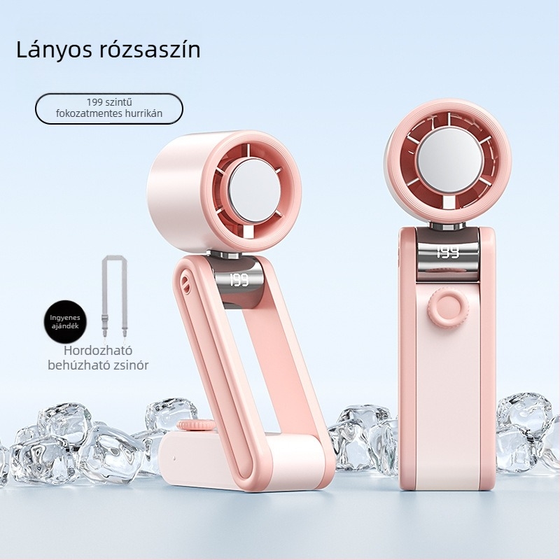 Termoelektrikus mini ventilátor jég-hűtéses — kézi, nyakba akasztható és asztali használatra; USB újratölthető, beépített 2000–4000mAh akkumulátor, 5 lapát