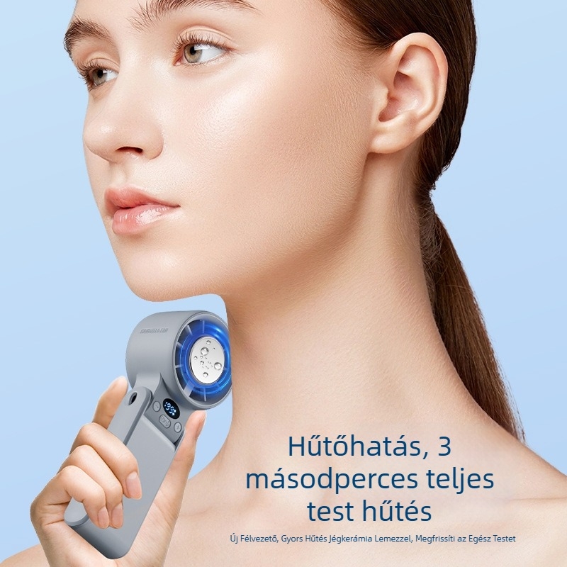 Hordozható kézi ventilátor nyakba akaszthatóval, digitális kijelzővel, turbó üzemmódban összecsukható, magas sebességű félvezető hűtéssel, asztali ventilátor