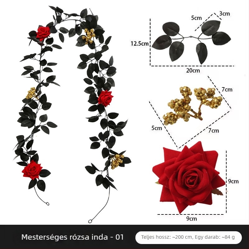 Mesterséges rózsa – Halloween dekoráció belső térre, függő dekoráció fekete rattan