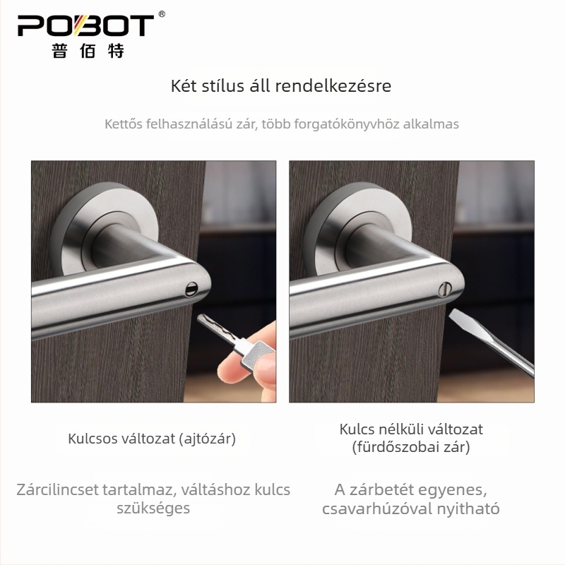 Rozsdamentes acélból készült minimalist beltéri ajtózár kilinccsel, csendes mágneses zár hálószoba számára