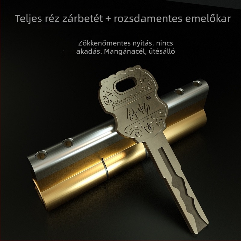 Bronzszínű réz ajtózár cilinder, zármagos, Bronze Key modell, biztonsági ajtókhoz