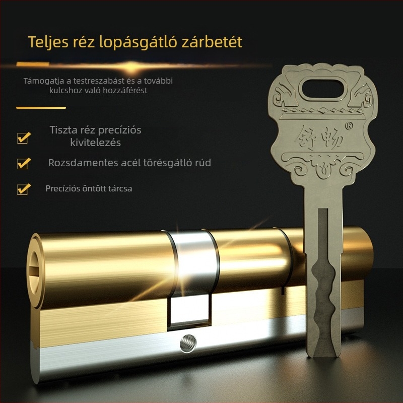 Bronzszínű réz ajtózár cilinder, zármagos, Bronze Key modell, biztonsági ajtókhoz