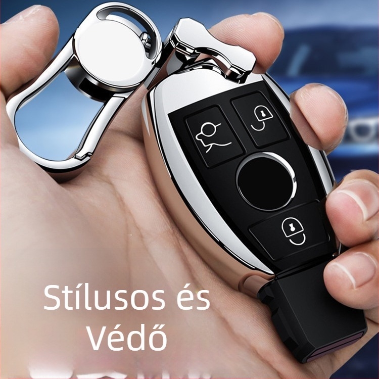 Mercedes-Benz kulcs TPU védőtok C200L/C-klasszhoz, GLC260/GLK300 modellhez, szilikon borítással és csattal.