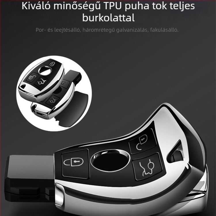Mercedes-Benz kulcs TPU védőtok C200L/C-klasszhoz, GLC260/GLK300 modellhez, szilikon borítással és csattal.