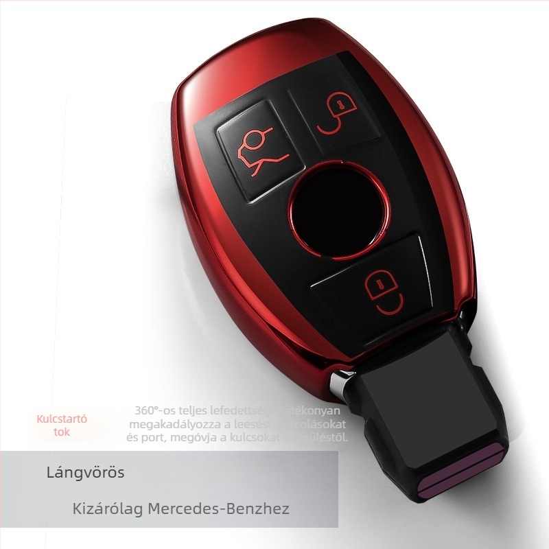 Mercedes-Benz kulcs TPU védőtok C200L/C-klasszhoz, GLC260/GLK300 modellhez, szilikon borítással és csattal.