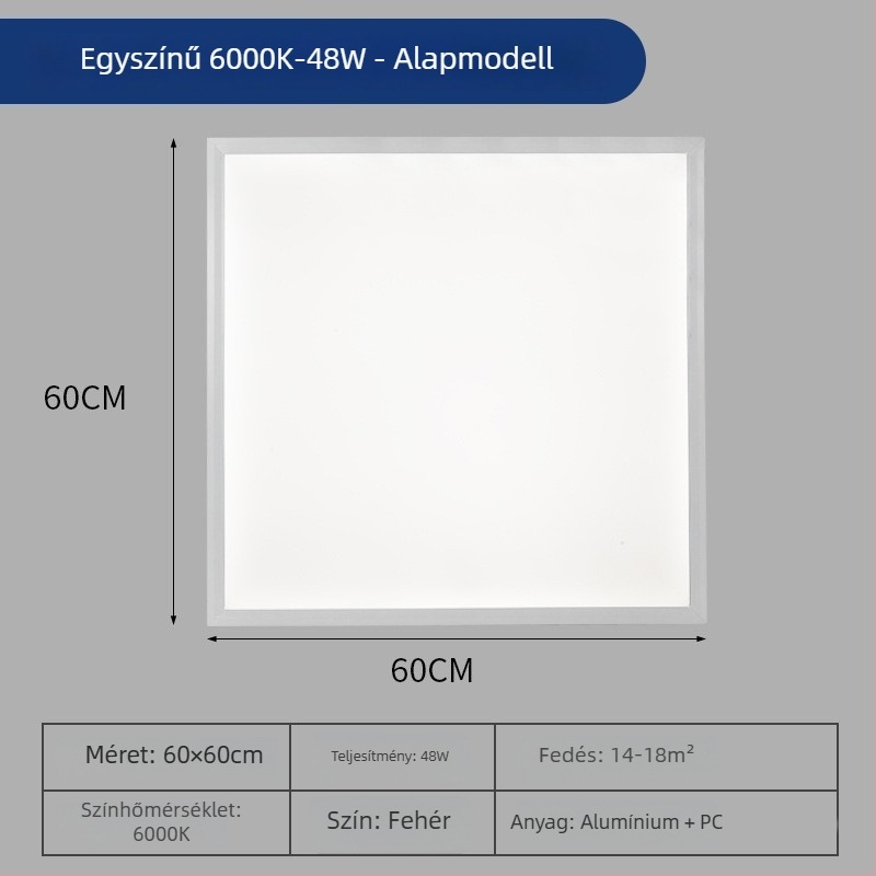 600x600 integrált mennyezeti LED síkpanelem, 60x60 anti-reflex panel világítás, 5000K irodai világítás