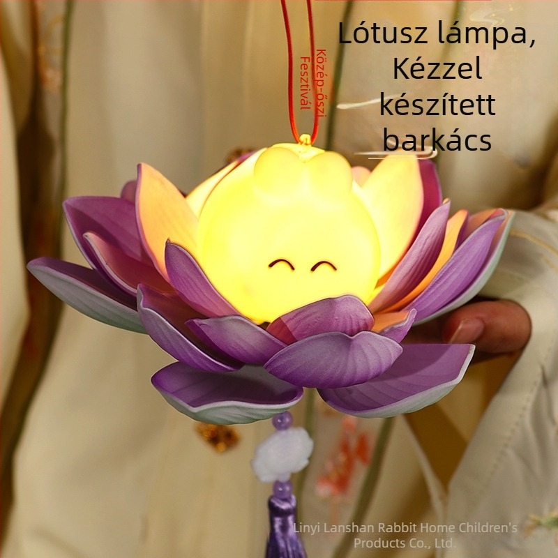 DIY készlet lótusz lámpához — nyuszis figurával, kézzel készített gyerek lámpa, kézben tartható stílusban