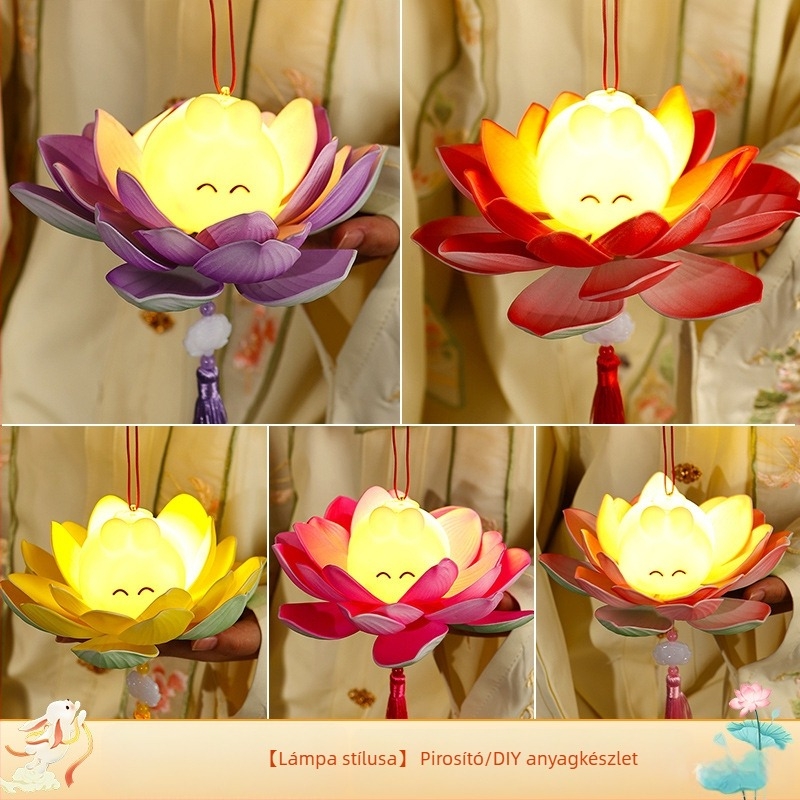 DIY készlet lótusz lámpához — nyuszis figurával, kézzel készített gyerek lámpa, kézben tartható stílusban