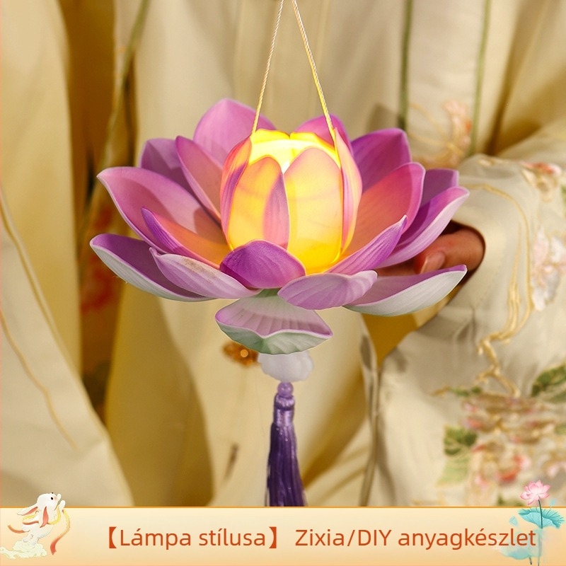 DIY készlet lótusz lámpához — nyuszis figurával, kézzel készített gyerek lámpa, kézben tartható stílusban